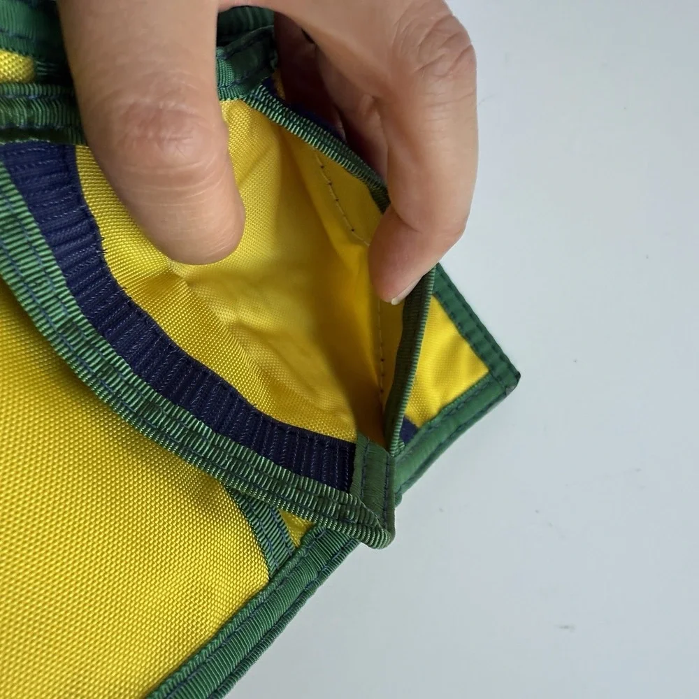 Vintage 1980s‎ HOBIE Logo Sailboat Nylon Tri-Fold Wallet Yellow Green Surf Ocean